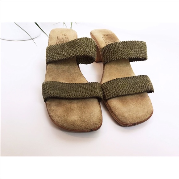 ☘[3/$25] Army green knitted cork 70s strap sandals - Picture 3 of 5
